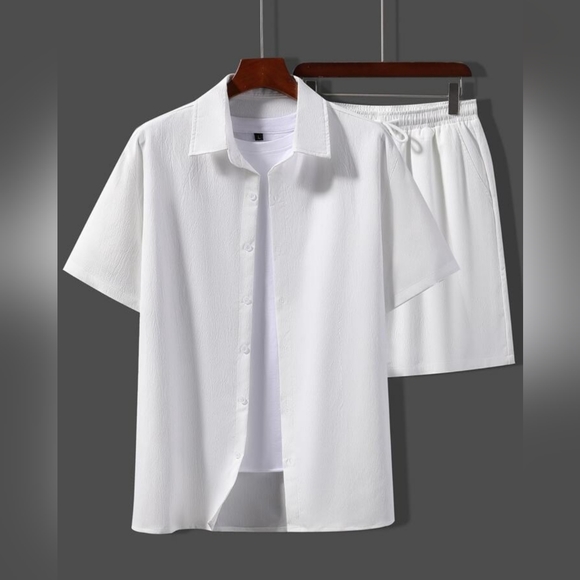 Shein Manfinity Basics Men Solid Shirt & Drawstring Waist Shorts Size L UK 40 - Picture 5 of 5